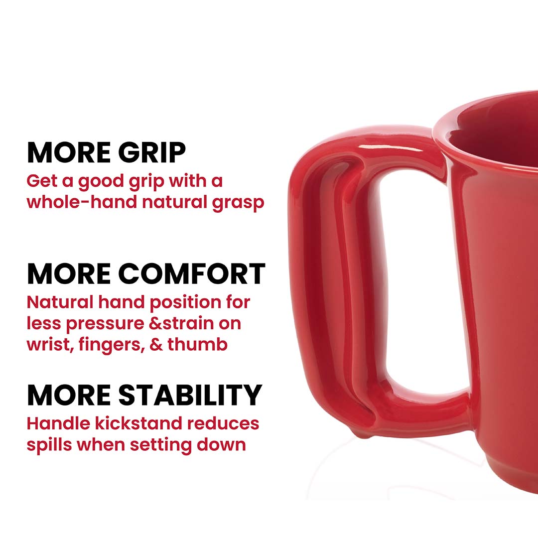 The ZenGrip Mug is a ceramic coffee mug that was designed by hand experts.  It's a unique coffee mug that can reduce strain on your thumb, hand, and wrist.  Arguably, the best gift for coffee lovers and best gift for grandma and grandpa.