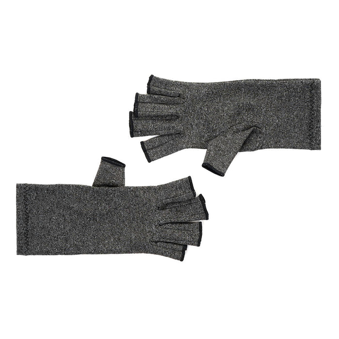 Gray compression gloves laid out like Jamber logo. 